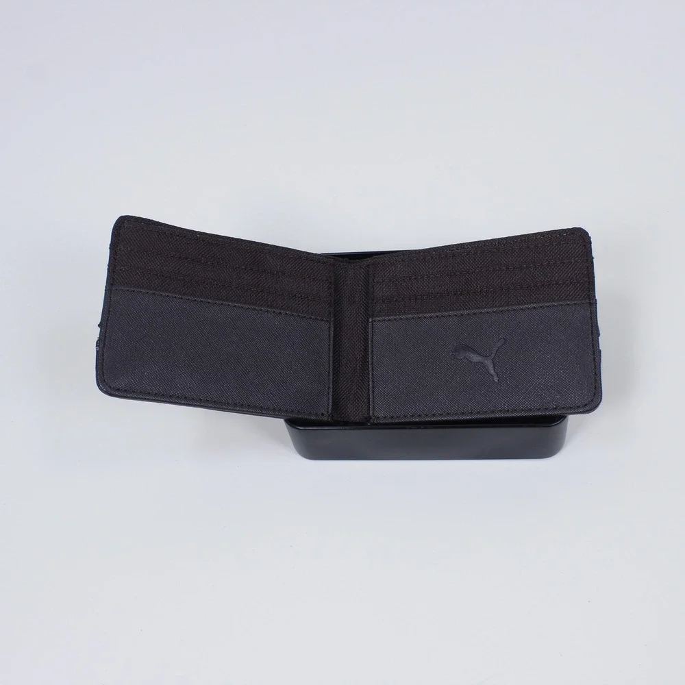 Puma Men's Black Bifold Wallet with Silver Metal Logo Plate NIB Genuine